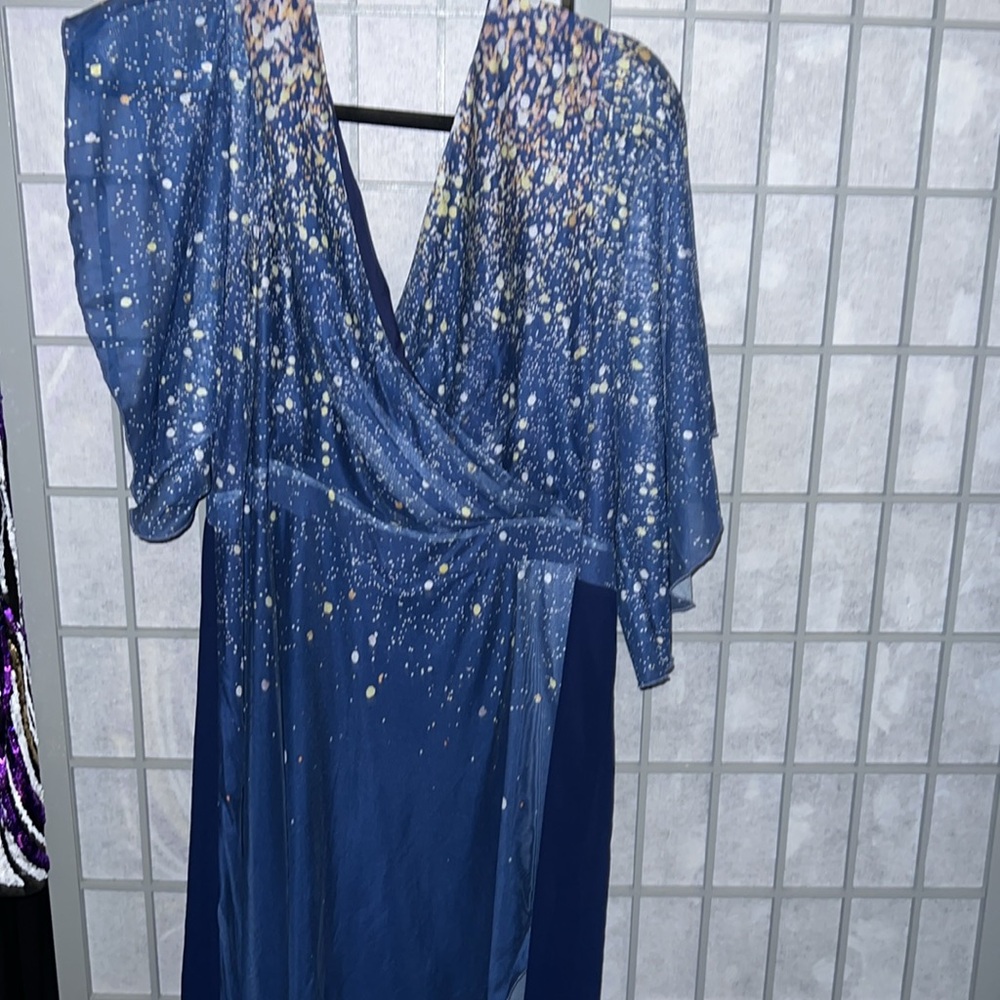 Elegant Blue and Gold Speckled Dress Romper 3X NWT